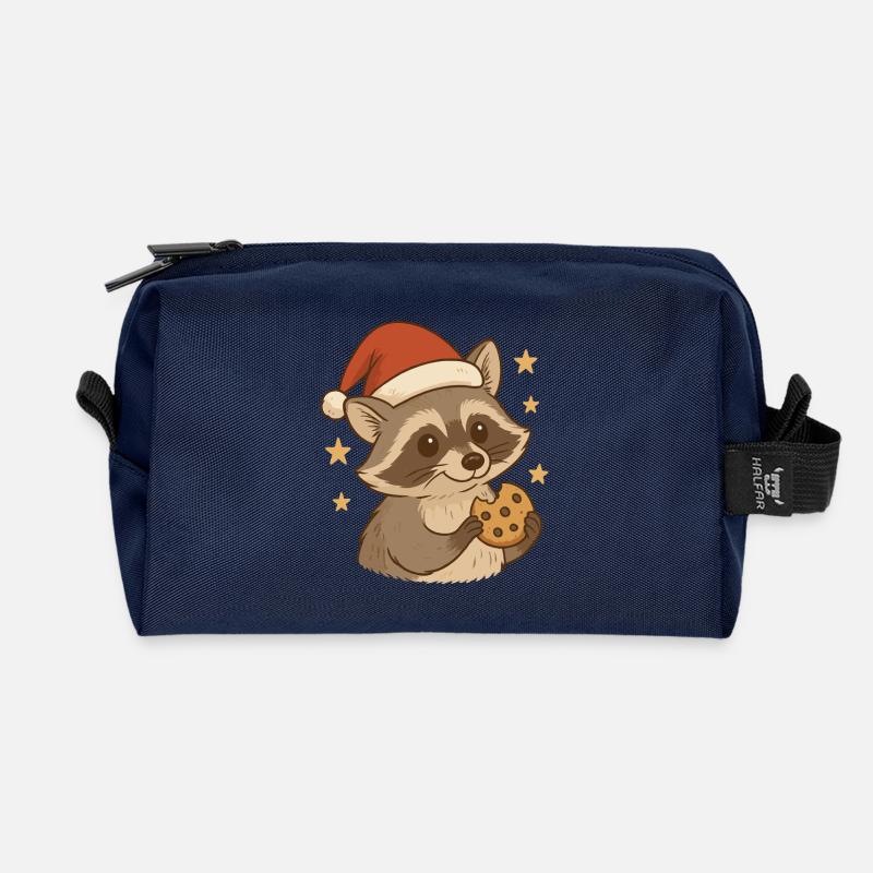 Weihnachts Waschbär mit Keks - Recycelte Kulturtasche - Navy