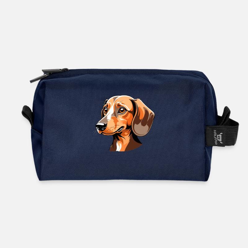 Dackel Portrait Orange Cartoon - Recycelte Kulturtasche - Navy