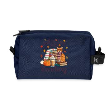 Fall Cat Books - Recycled Toiletry Zip Bag - navy - Front