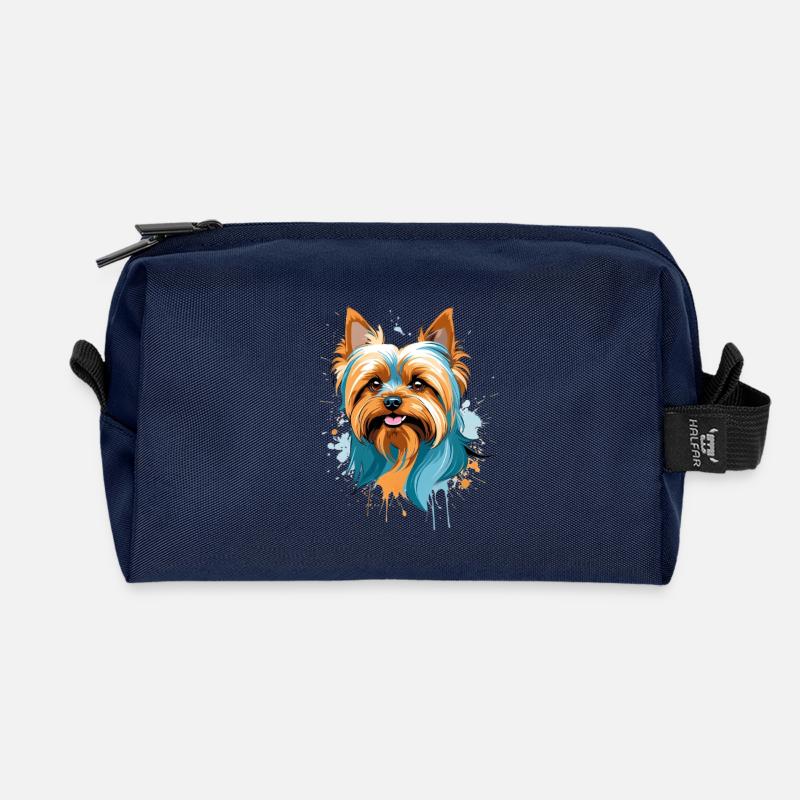 Bunter Yorkie Blick - Recycelte Kulturtasche - Navy