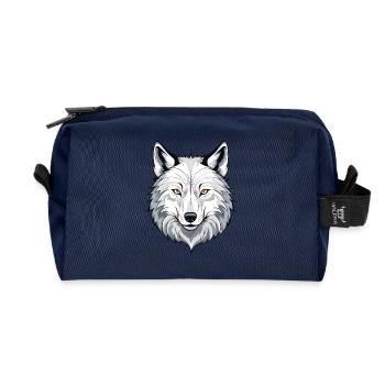 White wolf head illustration - Recycled Toiletry Zip Bag - navy - Front