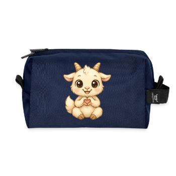 Cute goat with heart hands - Recycled Toiletry Zip Bag - navy - Front