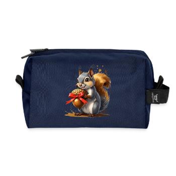 Squirrel with red acorn - Recycled Toiletry Zip Bag - navy - Front