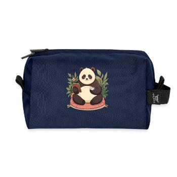 Lecture du panda avec du thé - Trousse de toilette en tissu recyclé - marine - Devant