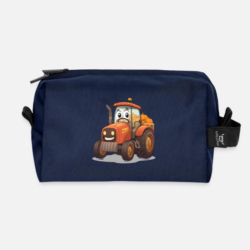 KuerbisTraktor in Orange Cartoon Bauernhof - Recycelte Kulturtasche - Navy