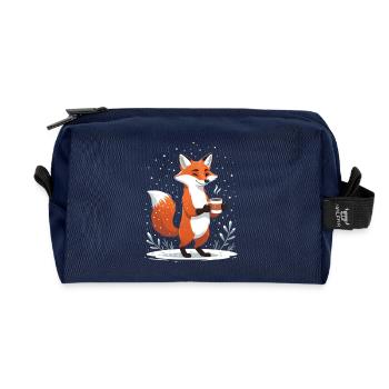Fuchs mit Kaffee im Winter - Recycelte Kulturtasche - Navy - Vorne