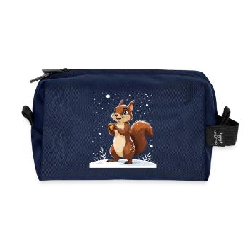 Winter squirrel with acorn - Recycled Toiletry Zip Bag - navy - Front