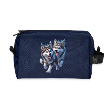 Two huskies with snow and icicles - Recycled Toiletry Zip Bag - navy - Front