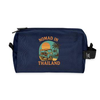 Digital Worker in Thailand – Tuk Tuk Retro Design - Recycled Toiletry Zip Bag - navy - Front