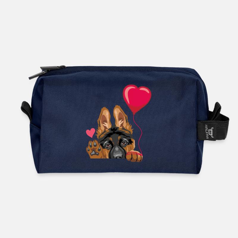 Winkender Deutscher Schäferhundwelpe mit Luftballon - Recycelte Kulturtasche - Navy