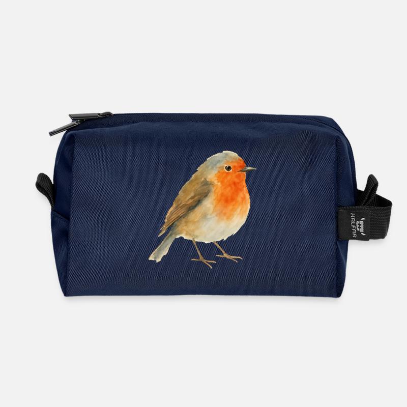 Aquarell Rotkehlchen - Recycelte Kulturtasche - Navy