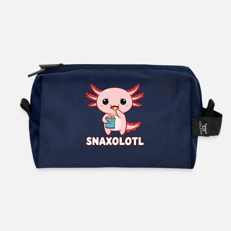 Mignon axolotl rose mangeant des chips - Trousse de toilette en tissu recyclé - marine