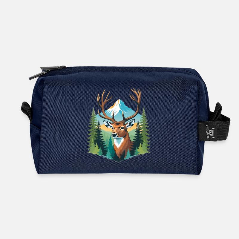 Hirsch im Bergwald - Recycelte Kulturtasche - Navy
