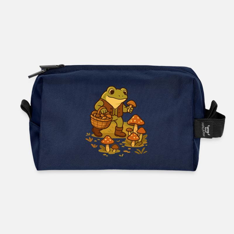 Frosch mit Pilzkorb – Mushroom Picker Frog - Recycelte Kulturtasche - Navy