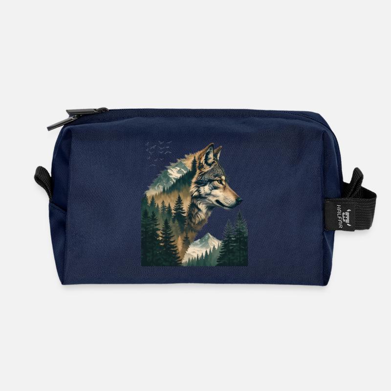 Waldwolf Doppelbelichtung - Recycelte Kulturtasche - Navy