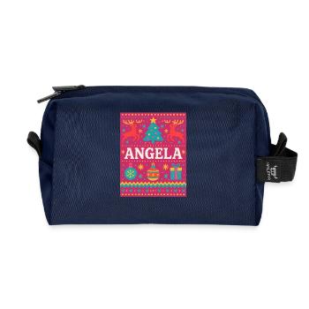 Festive Name Angela Ugly Chrismas Style, Xmas  - Recycled Toiletry Zip Bag - navy - Front