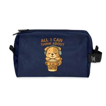 Cute dog loves afternoon coffee - Recycled Toiletry Zip Bag - navy - Front