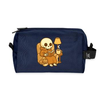 Lesendes Skelett – Cozy Reading - Recycelte Kulturtasche - Navy - Vorne