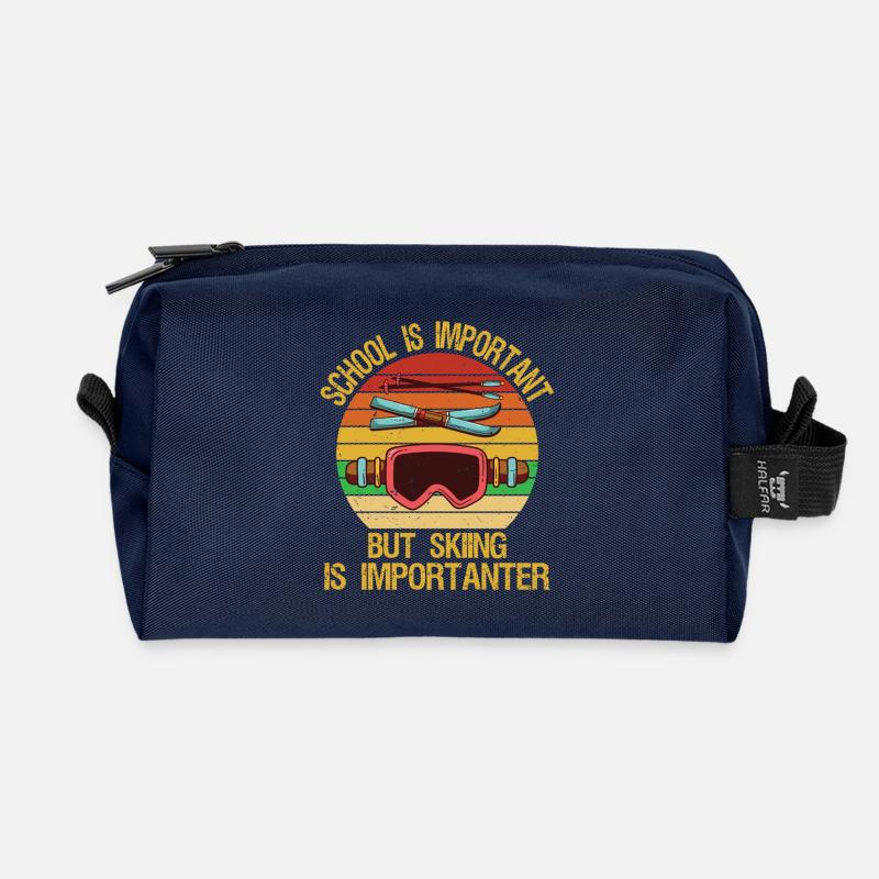 School Is Important But Skiing Is Importuner - Recycled Toiletry Zip Bag - navy
