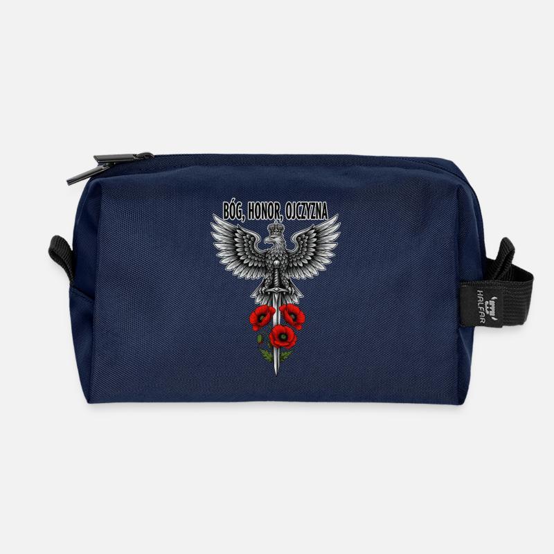 Polish White Eagle with Sword and Poppy Tribute - Recycled Toiletry Zip Bag - navy