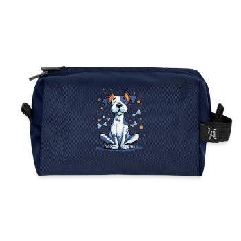 Blue Dog Cartoon with Bone - Recycled Toiletry Zip Bag - navy - Front