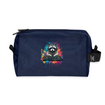Raccoon at the DJ booth - Recycled Toiletry Zip Bag - navy - Front