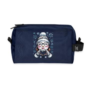  Winter Schneemann Mädchen mit Leopardenmuster - Recycelte Kulturtasche - Navy - Vorne