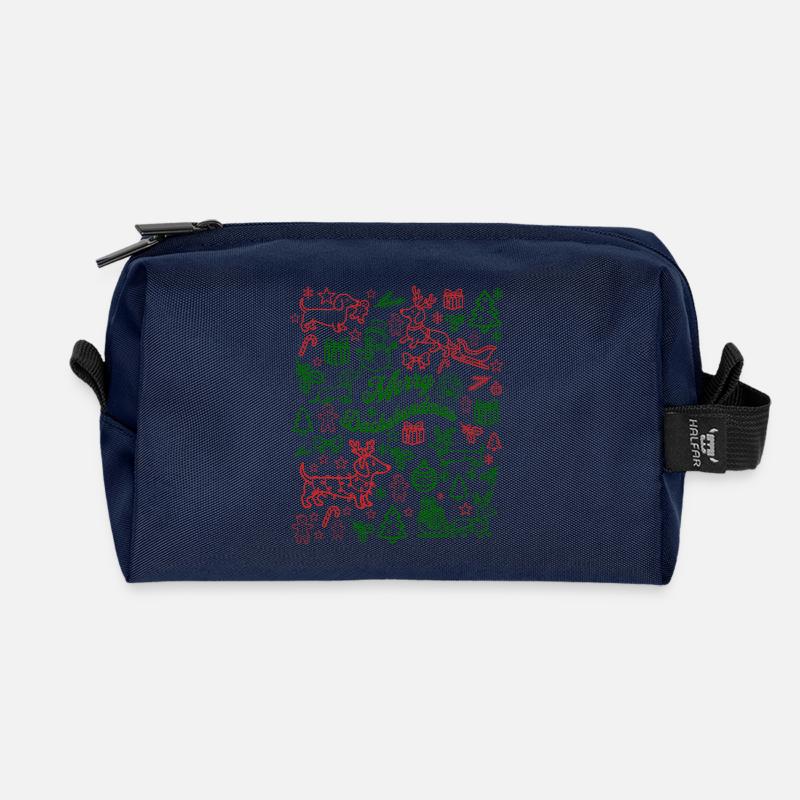 Frohe Dackelweihnacht - Recycelte Kulturtasche - Navy