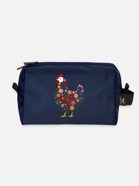 Huhn Hühner blumen - Recycelte Kulturtasche - Navy