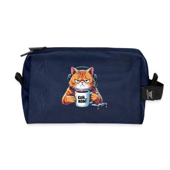 Sulky cat gamer at café lag gg - Recycled Toiletry Zip Bag - navy - Front