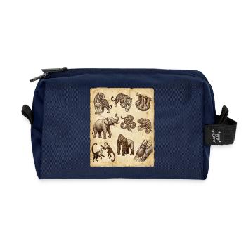 Vintage Tierskizzen auf Pergament - Recycelte Kulturtasche - Navy - Vorne