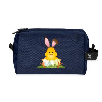 Petit poussin de Pâques mignon avec des oreilles de lapin et des œufs de Pâques - Trousse de toilette en tissu recyclé - marine - Devant