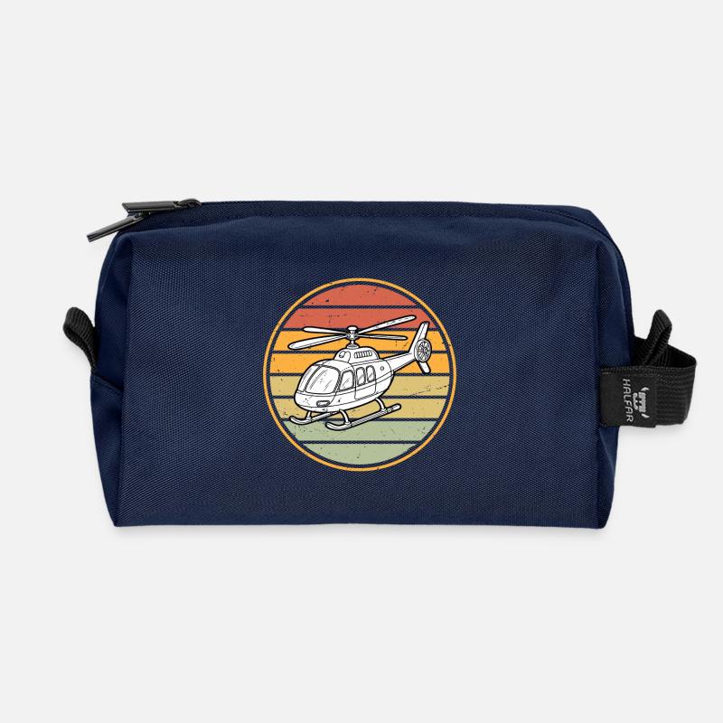 Helicopter Retro Vintage - Recycled Toiletry Zip Bag - navy