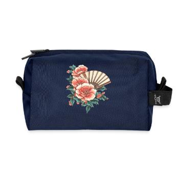 Pfingstrose und Fächer - Recycelte Kulturtasche - Navy - Vorne