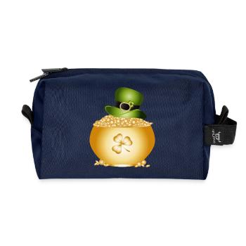 Golden pot with shamrock and green hat - Recycled Toiletry Zip Bag - navy - Front