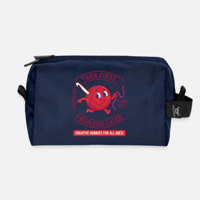 Yarn First Problems Later Funny Crochet Lover Yarn - Recycled Toiletry Zip Bag - navy
