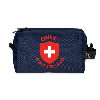 Swiss shield with white cross - Recycled Toiletry Zip Bag - navy - Front