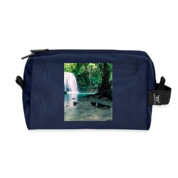 Green Waterfall in the Forest - Recycled Toiletry Zip Bag - navy - Front