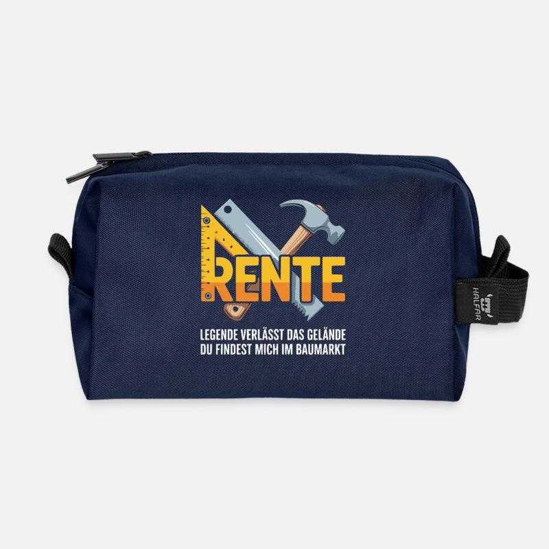 Rente im Baumarkt – Werkzeug-Logo - Recycelte Kulturtasche - Navy