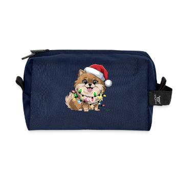 Weihnachtshund mit Lichterkette - Recycelte Kulturtasche - Navy - Vorne