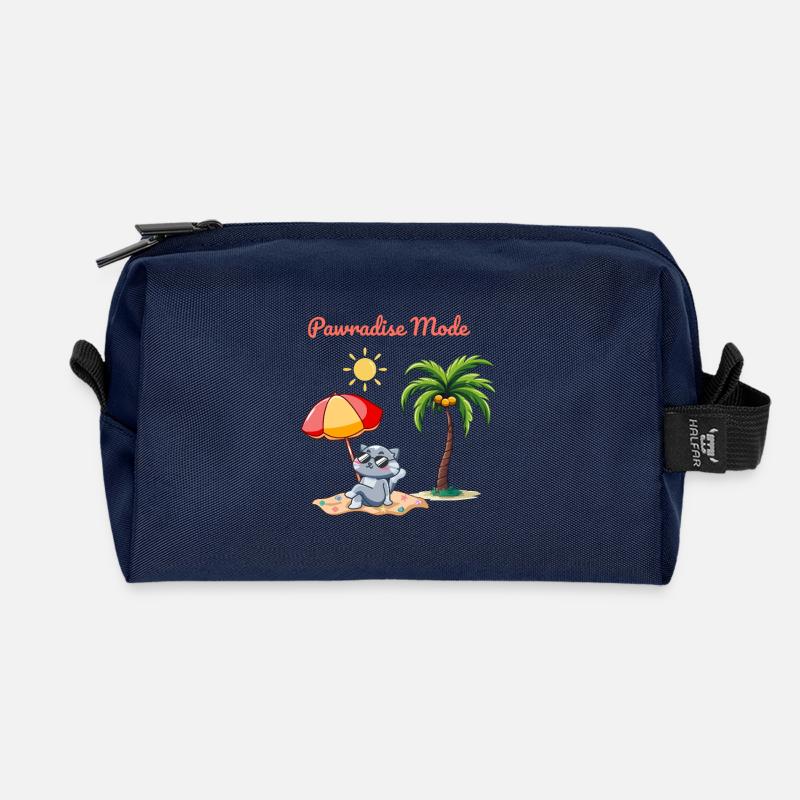 Pawradise Mode – Summer Cat Beach Vibes - Recycled Toiletry Zip Bag - navy
