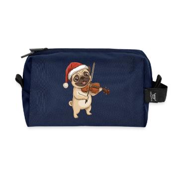 Le chien carlin de Noël jouant du violon - Trousse de toilette en tissu recyclé - marine - Devant