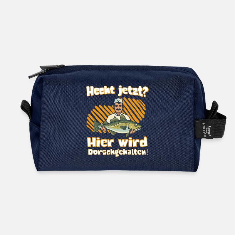Hecht Jetzt? Hier wird Dorsch gehalten! - Recycelte Kulturtasche - Navy