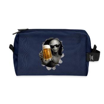 Alien Drinking Beer Looking Out Of Shirt - Recycled Toiletry Zip Bag - navy - Front