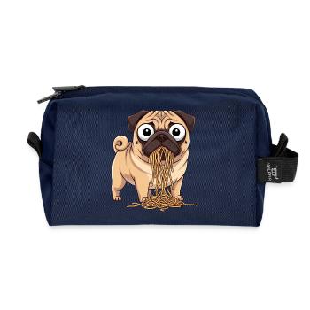 Funny Pug with Spaghetti Italy Pasta Food - Recycled Toiletry Zip Bag - navy - Front