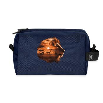 Lion Savannah Sunset Double Exposure Design - Recycled Toiletry Zip Bag - navy - Front
