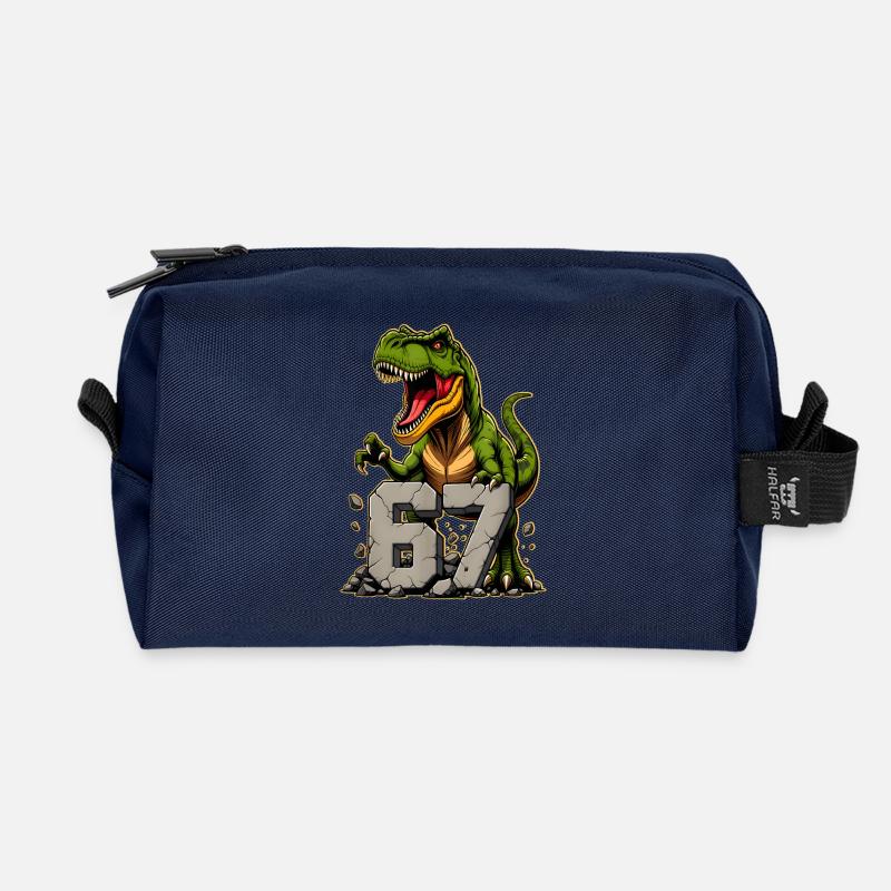 T-Rex Dinosaur Funny Six Seven Meme - Recycled Toiletry Zip Bag - navy