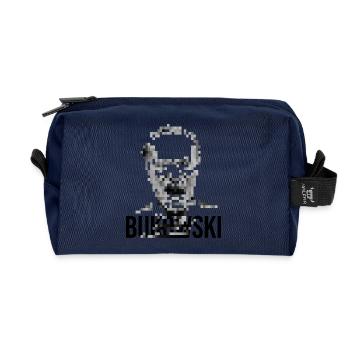 charles bukowski pixelated portrait design. - Recycled Toiletry Zip Bag - navy - Front