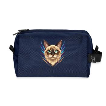 Siam Katzenporträt Neon Akzente - Recycelte Kulturtasche - Navy - Vorne