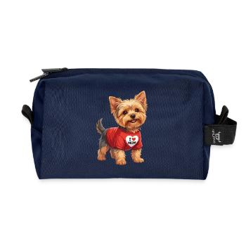 Yorkshire Terrier I Love Mom Cartoon - Recycelte Kulturtasche - Navy - Vorne